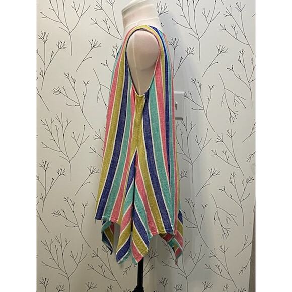 FOR CYNTHIA Womens M Linen Cabana Stripe Asymmetrical Tank Top Lagenlook Artsy - Picture 5 of 7
